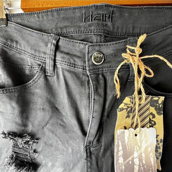 Hart Denim The Bandit Destroyed BF Cuff Distressed Black Jeans Size 25 - Picture 3 of 7